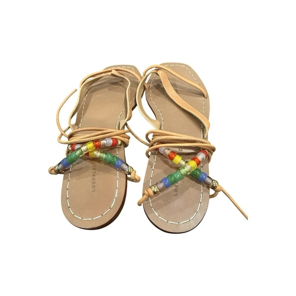 Loeffler Randall Lilla Wrap Sandals Beaded Leather Square Toe Women’s Size 8